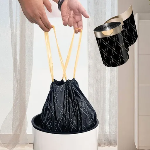 Small Trash Bags 4 Gallon, Trash Bag with Drawstring, Individual Unscented Small Garbage Bags, Black Trash Can Liners for Bathroom Kitchen Bedroom, 100 Count