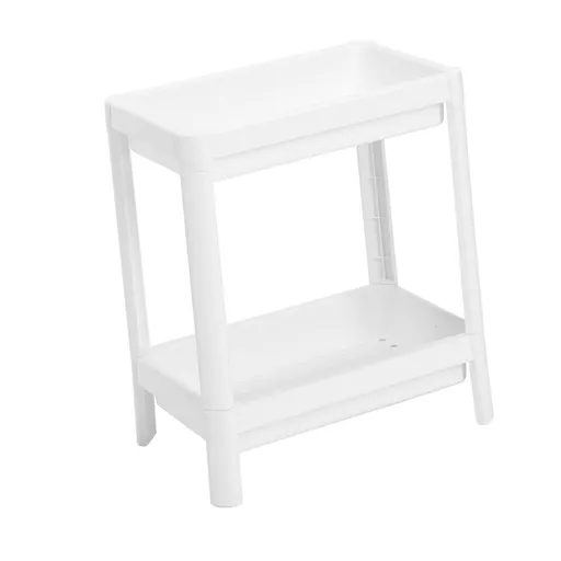 2 Tier Bathroom Floor Storage Shelf with Drain Hole Multifunction Stable Space Saving Standing Storage Rack for Bathroom Kitchen