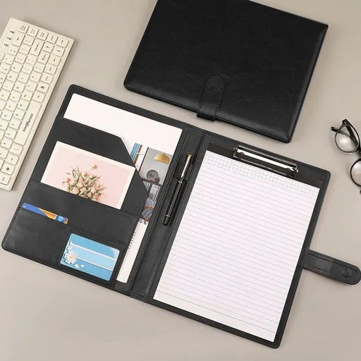 Office Folders for Documents Office Folders A4 Business Leather Folder Office Contract Folder Data Book with Pockets for Documents Pen Card Portable Black Red Blue