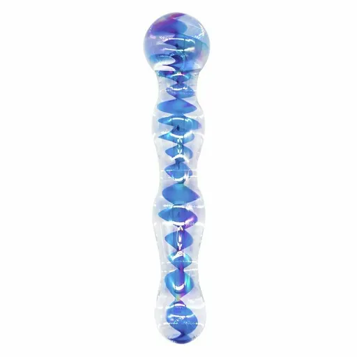House Of Dasein Crystal Glass Dildo Long Butt Plug Waterproof Colourful Anal Beads - Blue