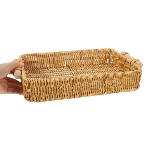 Khaki Woven Rattan Storage Basket Rustic Style for Home Decor and Kitchen Organization