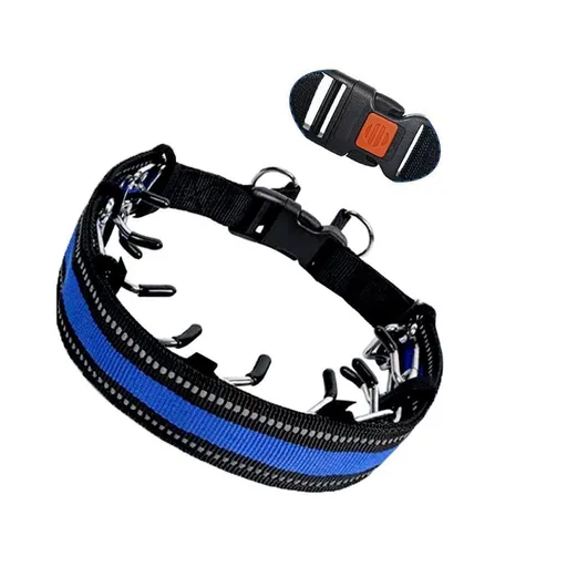 Heavy-Duty Dog Training Spike Collar with Durable Nylon Webbing, Chrome-Plated Pins & Quick-Release Buckle for Behavioral Correction, Leash Control, and Daily Walks in Multiple Sizes (Blue Reflective, M)