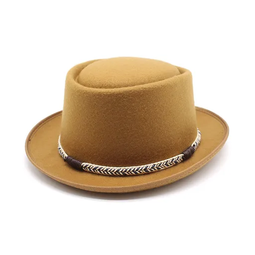 Fedora Hat Wool Blend Short-Brimmed Unisex Khaki Classic British Style