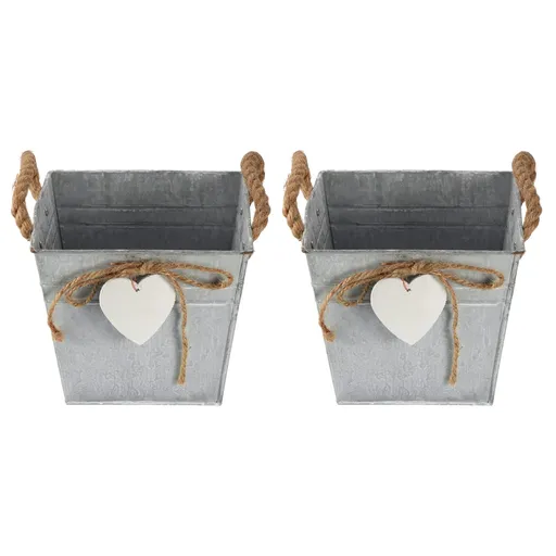 Metal Plant Pot Bucket with Rope Handles 6.3", 2 Pack Iron Flower Planter Container for Garden Decor Indoor Outdoor