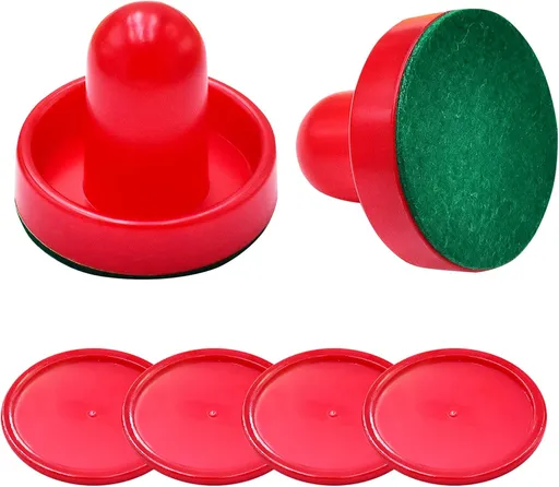 Mini Air Hockey Set - 2 Red Pushers and 4 Red Pucks (60mm) - Great Goal Handles and Paddles Replacement Accessories