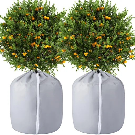 2 Pack Plant Winter Protection Pot - 27.6" x 25.6" Flower Pot Protection Bag - Anti-Frost Winter Pot Plant Cover with Drawstring and Zipper for Winter Outdoor Fruit Trees Potted Plants Shrubs