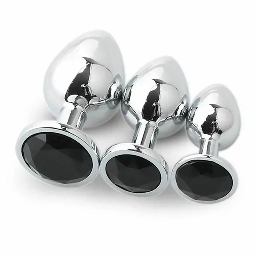 House Of Dasein Stainless Steel Metal Butt Plug Jewel Set Anal Training Kit - Black