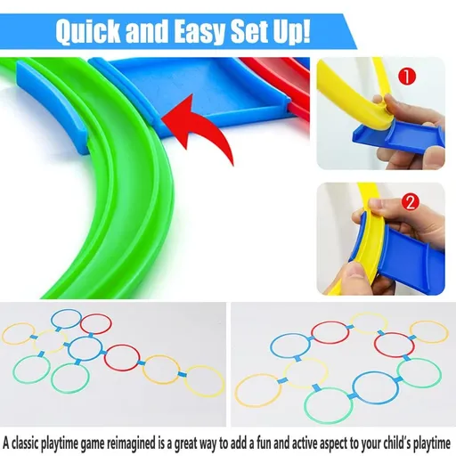 Kids Hop Floor Hopscotch Ring Game Set, Balance Coordination Agility Training Game Colored Plastic Rings, for 3-12 Ages