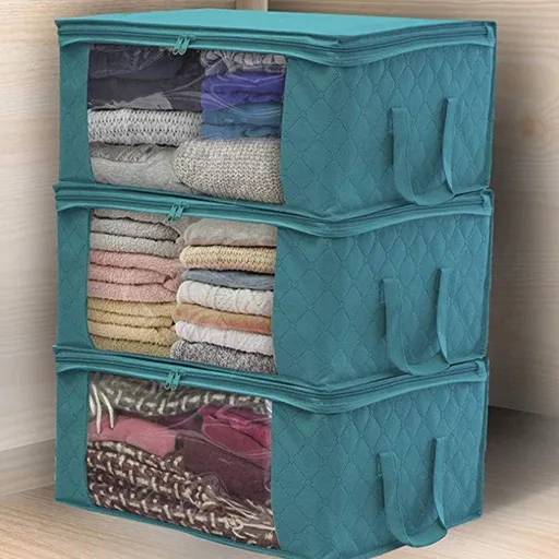 Under bed Clothing Storage Bags, Clothes Storage Bag Foldable, Fabric zip storage Box with lids, Waterproof Thick 3 Pack