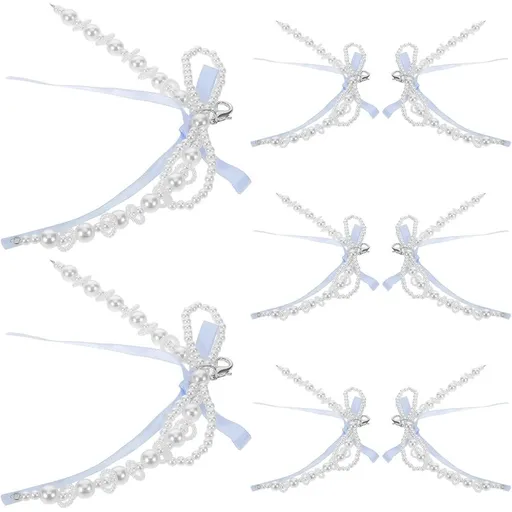 8pcs Decorative Bow Keychain Charm - Plastic kawaii Accessory with Pearl