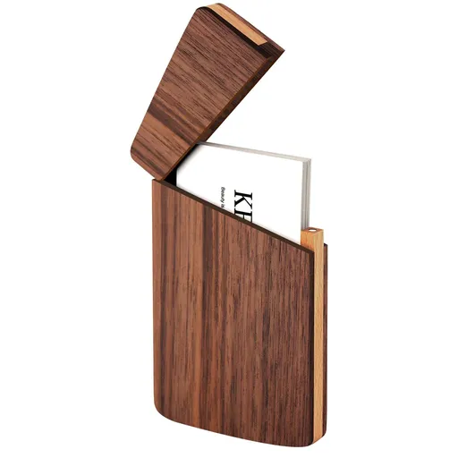 Wood Business Card Holder Wooden Magnetic Business Card Case Portable Simple (Black Walnut)