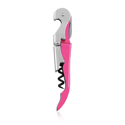 Pink Double Hinged Waiter’s Corkscrew, Stainless Steel Wine Key with Foil Cutter Small， Steel Double Lever Waiter's Corkscrew