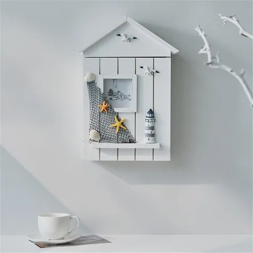 Nautical Style Key Cabinet, Mediterranean Wall Mounted Key Cabinet Wooden Keys Organizer for Office Home Bookstore Dining Room