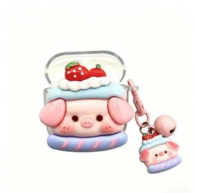 Strawberry Hat Pig Bluetooth Earphone Case + pendant AirPods Pro