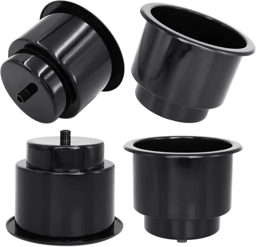 Black Plastic Cup Drink Holder Insert with Drain for Marine Boat RV Camper, 4PCS