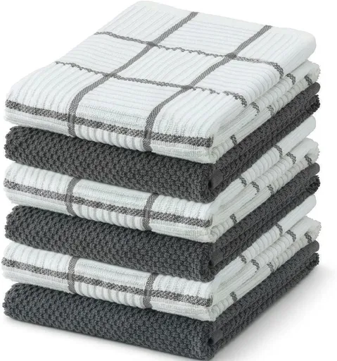 6 Pack Large Kitchen Towels, 16x27 inch Absorbent Dishcloths, 100% Cotton Cleaning Cloth, Gray Set (Pack of 6)