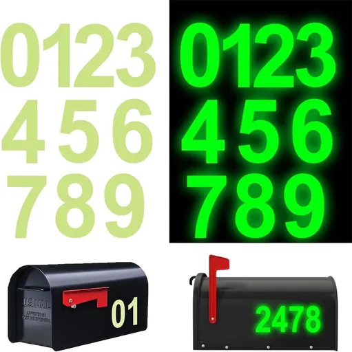 30 Pcs Glow-in-Dark Mailbox Number Stickers,Reflective Number Mailbox Decals,Waterproof Vinyl Stickers for Signs,Door,Cars,Trucks Home,Business,Address (0-9 Numbers)