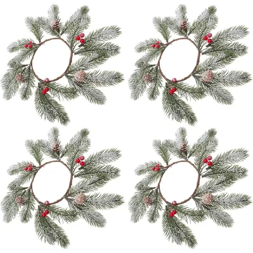 4PCS Advent Candle Ring Wreath with Fake Pine Cones, Easy Installation Plastic Wire Wood Build for Holiday Season Décor