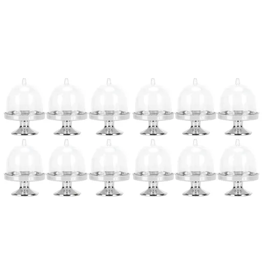12 Set Mini Candy Box Cake Stand Cupcake Candy Display Plate with Lid Party SuppliesBottom Silver