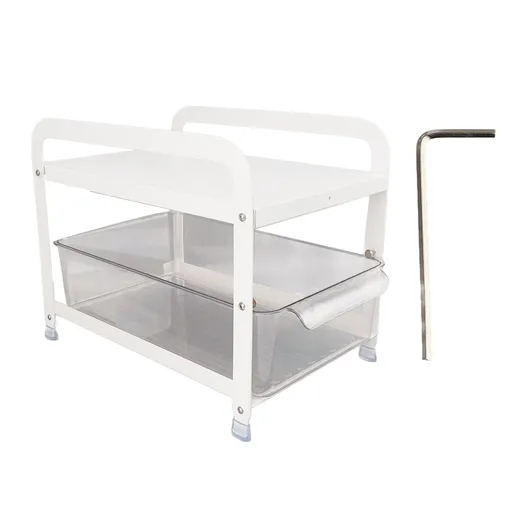 Cup Storage Organizer Shelf 2 Tier Pull Out Countertop Organizer Multifunctional Desktop Storage Rack for Home Office White
