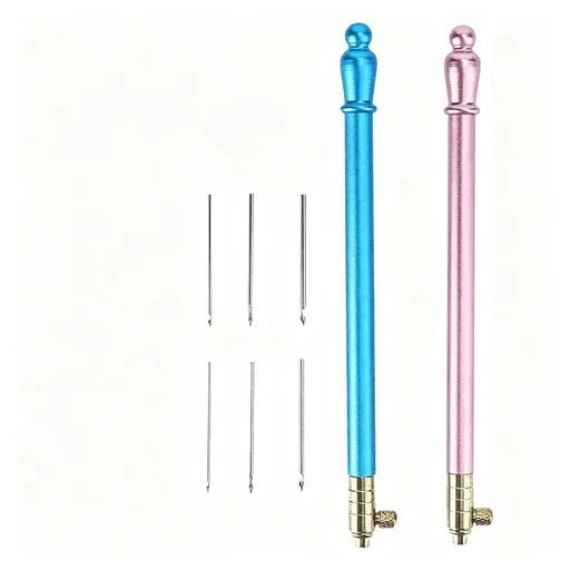 2Pcs Tambour Embroidery Crochet Hooks with 6 Needles – Stainless Steel Handle for Beading,Sequin Sewing,Diy Craft Kit,Ergonomic Grip Tambour Embroidery