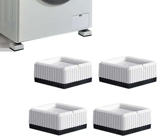 Universal anti-vibration feet - 4x square furniture risers - Stackable table feet for washing machine, non-slip stabilizers for washing machines and furniture (3.3 cm (1.3 inch), White)