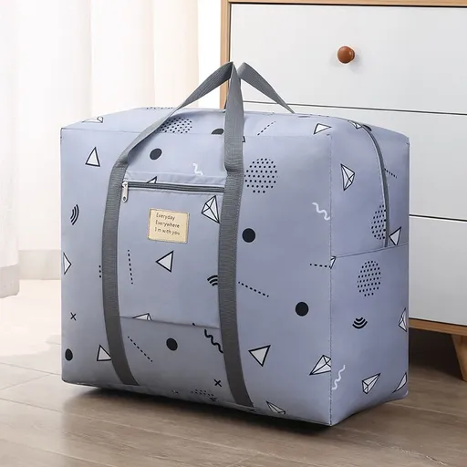 Oxford Cloth Travel Storage Bag Waterproof Fold. Gray geometry Medium 42X32X17cm