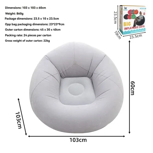 Inflatable Lazy Chair Portable Foldable Sofa Single Person Lazy Sofa Indoor - Gray - Size 01
