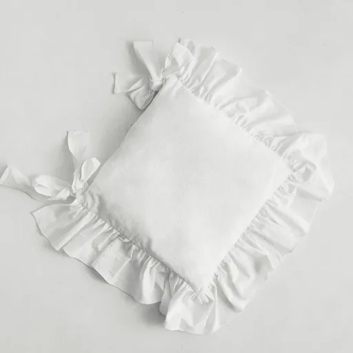 Farmhouse Indoor Chair Cushions for Dining Non-Slip Rocking Chair Cushions with Zipper Ruffled Cotton Seat Cushion for Kitchen White Retro Chair Pads with Ties 14.5''×14.5''