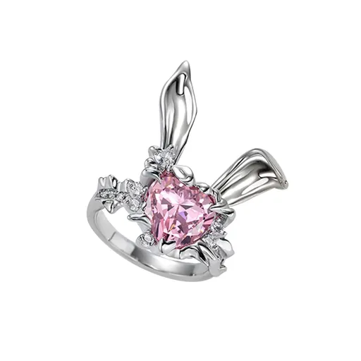 Creative Love Little Rabbit Open Mouth Ring Female Niche Design Internet Celebrity Index Finger Ring Trendy Fashion Ring