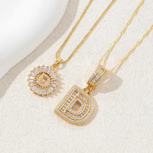 Sparkling Cubic Zirconia Initial Letter Necklace Set - Gold Plated Two-Piece Design(D)