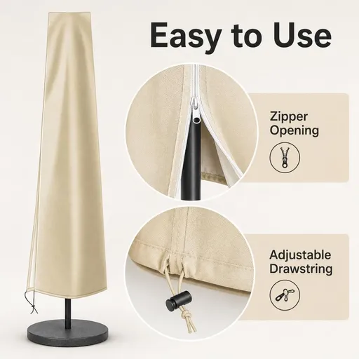 Patio Umbrella Cover Beige Brown, 600D Oxford Outdoor Umbrella Protective Cover, Water-Resistant Garden Parasol Cover for Rain, Snow, Dust and Sun Protection - Beige - Size 200*55*60cm