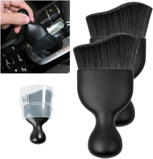 Car Interior Detailing Brush - Curved Soft Bristle Cleaning Brush, Dust Collectors Car Interior Cleaning Tool for Car Dashboard Air Conditioner Vents Leather, No Scratches (Black/2PCS)