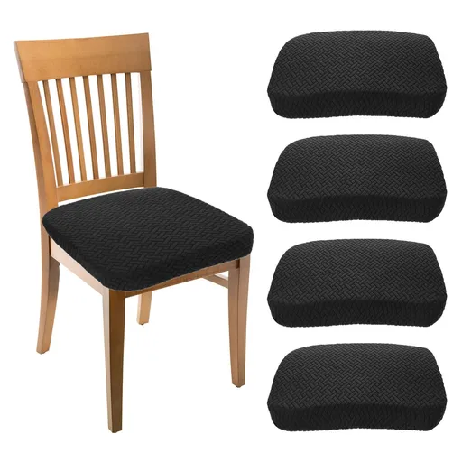 Stretch Waterproof Chair Seat Covers 4 PCS, Removable Washable Dining Room Chair Covers Anti-Dust Seat Cushion Slipcovers for Bedroom, Kitchen, Hotel, Banquet (black 4)
