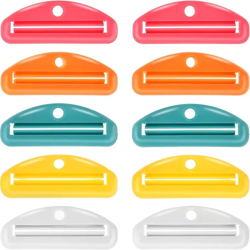 10pcs Toothpaste Squeezer, Plastic Tooth Paste Tube Wringer Dispensers Hanging Toothpaste Clips for Bathroom Saving Facial Cleanser Creams Paint, Assorted Colors