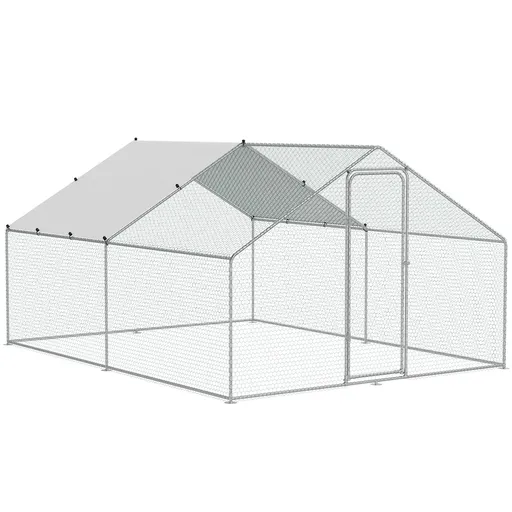 Large Metal Chicken Coop, 3x3.93x1.99 m Walk-in Chicken Runs for Yard with Cover, Spire Roof Hen House with Security Lock for Outdoor and Backyard, Farm, Duck Rabbit Cage Poultry Pen