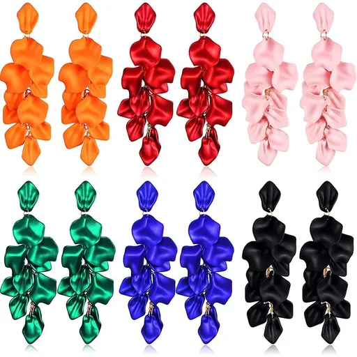 Long Acrylic Rose Petal Earrings Dangle Exaggerated Flower Earrings Drop Statement Floral Tassel Earrings for Women