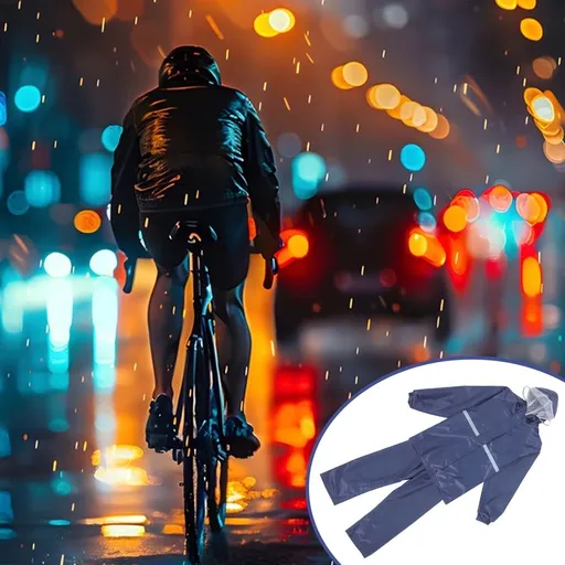 Navy Reflective Motorcycle Rain Gear Set with Split Raincoat and Pants for Riding