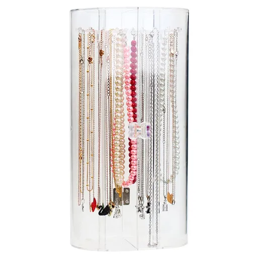 Acrylic Necklace Holder with 24 Hooks Clear Necklace Organizer Dustproof Rotation Jewelry Storage Stand Display Case