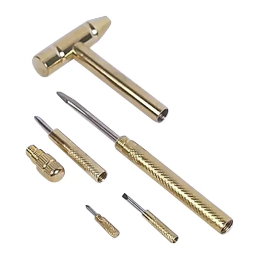 6 in 1 Mini Hammer Multitool, metal hammer with Phillips and flathead screwdrivers and anti slip grip for home repairs, Gold