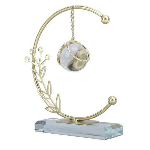 Metal Leaf Crystal Ball Decoration Creative Hand Soldered Iron Art Crystal Ball Ornament for Office Desk Home Half Moon