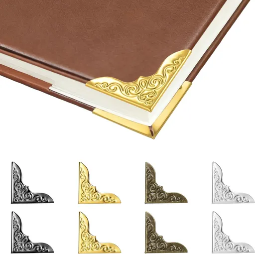 100pcs Metal Book Corner Protectors, 4 Assorted Colors Photo Corners Protector for Picture Vintage Photo Covers Decorative Paperbacks Scrapbooking Journal Book Edge Guard Accessories