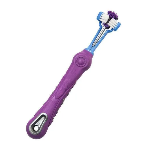 3-Sided Pet Toothbrush Dog Removing Bad Tartar Breath Dental Cleaning Mouth - Purple