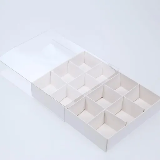 100 Pack of White Card Chocolate Sweet Soap Product Retail Gift Box - 12 bay 4x4x3cm Compartments - Clear Slide On Lid - 16x12x3cm