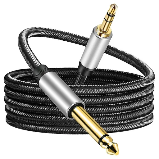 3.5mm TRS to 6.5mm male audio cable, used as a male to male auxiliary cable for guitars, mixers, and audio equipment