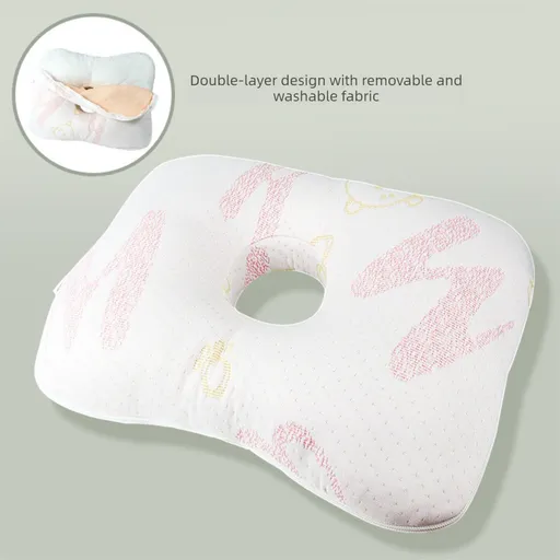 White and Pink Ergonomic Ear Pillow with Hole for Side Sleepers - Pressure Relief Cushion for Ear Pain, Piercings & CNH - Washable Cover
