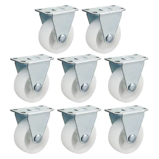 12pcs 1.25 Inch Caster Wheels, Heavy Duty Fixed Non Swivel Caster Wheels, White Hard Plastic Hidden Wheels for Furniture