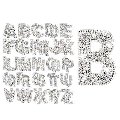 52 Pieces Glitter Rhinestone Alphabet Letter Stickers 2.4 Inch Resin Rhinestone Iron on Letter Glitter Self-Adhesive A-Z