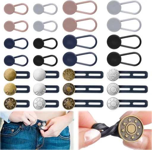 28 Pcs Button Extenders for Jeans, Waist Extender for Jeans, Pants Button Extender for Women & Men, No Sewing Waistband Extenders 1–1.8 Inches, Women's Accessories