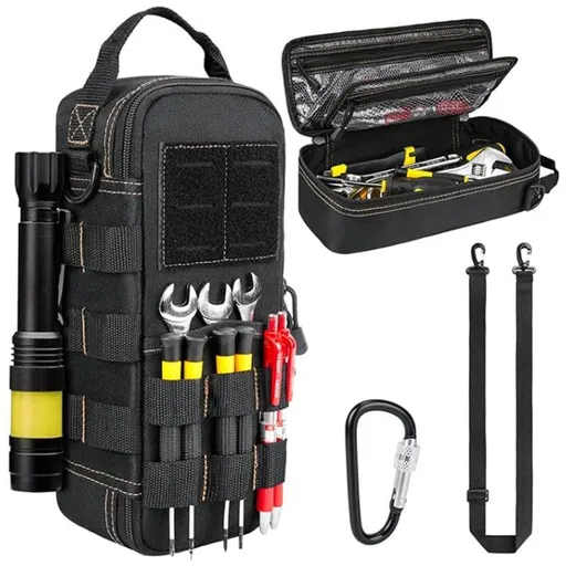 Heavy Duty Oxford Cloth Tool Bag - Portable Tactical Storage Pouch with Shoulder Strap, Multi-Function Loops, Zipper Pockets & Elastic Bands, Durable & Wear Resistant for Electricians, DIY, Camping, Auto Repair